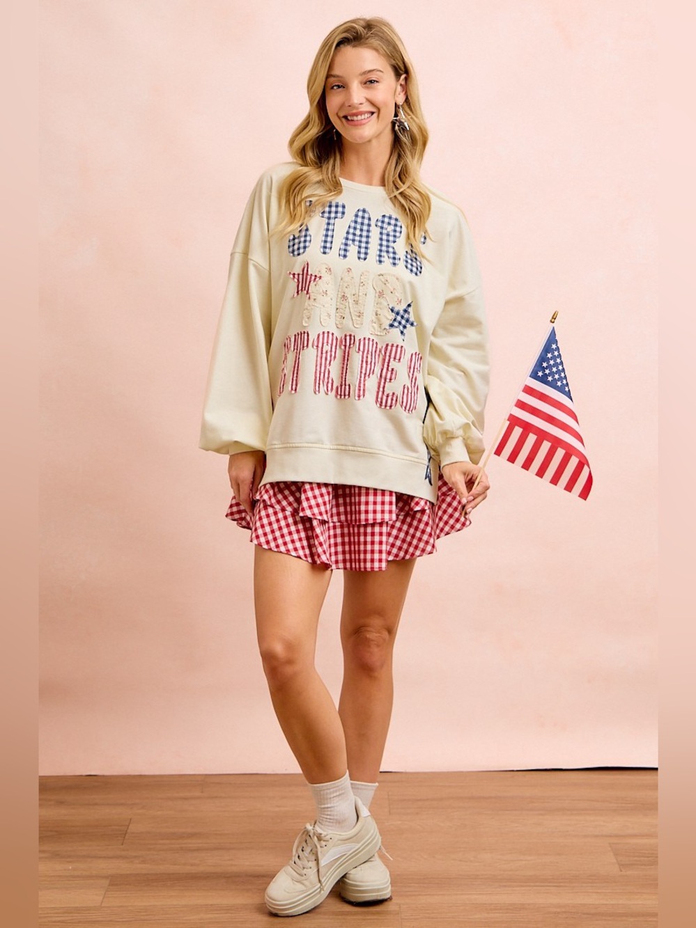 BiBi 4th Of July Stars And Stripes Patches Sweatshirt - Picture 10 of 16
